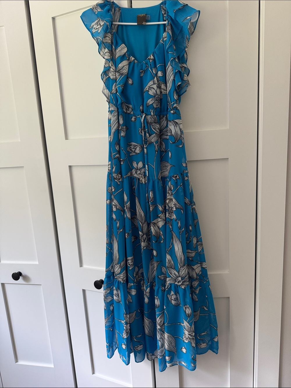 Taylor Teal Blue Floral Ruffle-Tier Maxi Dress